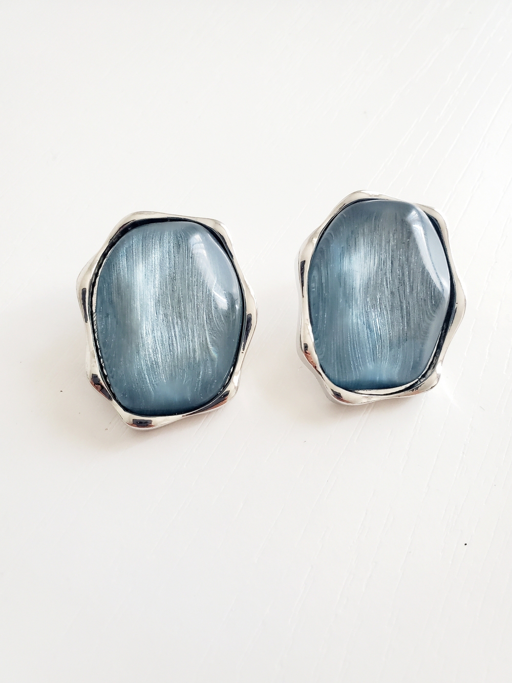Blue Stone Silver-Trim Stud Earrings